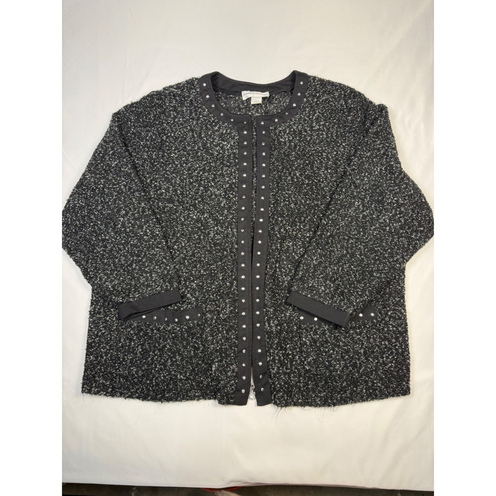 Cathy Daniels Women's 3X Black Sparkle Studded Zipper‎ Front Cardigan Sweater